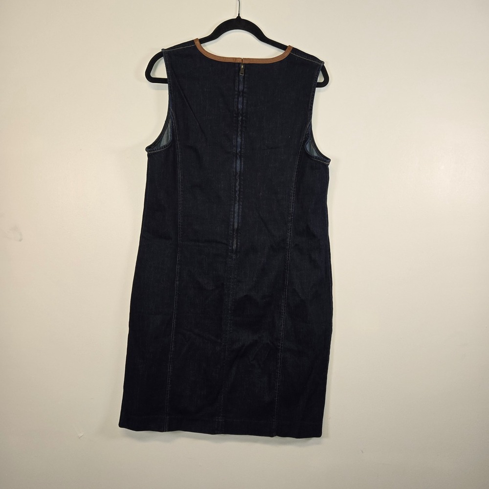 Lauren Ralph Lauren Women Indigo Denim Leather Trim Sheath Dress 14 Grove St - Picture 6 of 10